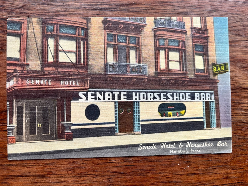 Senate Hotel Horseshoe Bar Harrisburg Pennsylvania Linen Postcard 1960s