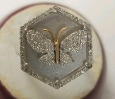 925 Silver 14k Gold  Diamond Butterfly Ring, Size 6