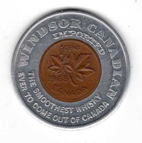 "Windsor, Canada Imported Whiskey" Good Luck Token With 1968 Canada Cent Inside - Picture 2 of 2