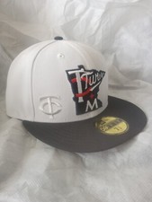 Minnesota Twins New Era Fitted Hat Sz 7 1/8 White multiple Logos BRAND NEW w TAG