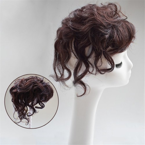 Brown Fluffy Wavy Curly Mono Human Hair Clip in Topper Hair Piece For Loss Hair - Picture 1 of 8