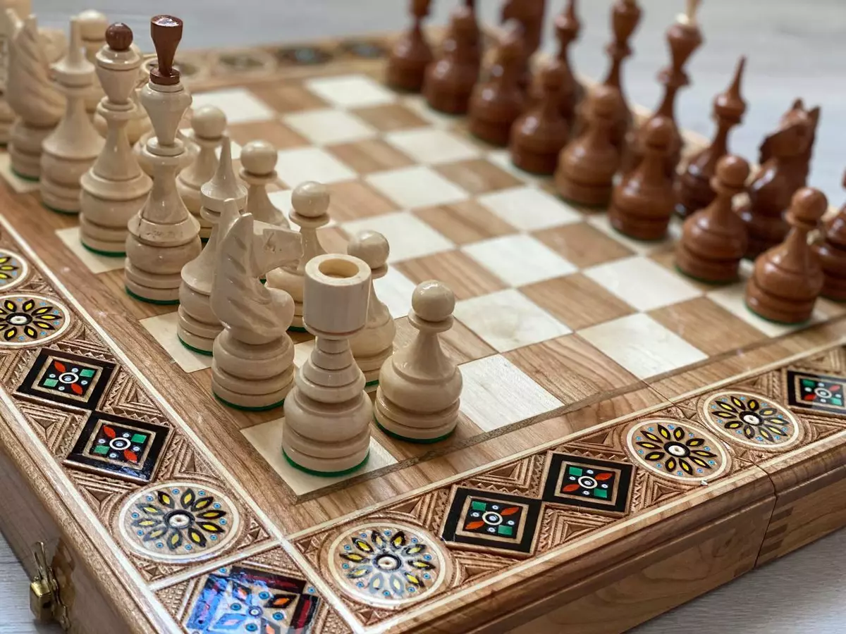 Handmade Chess Board, Wooden, 3 in one