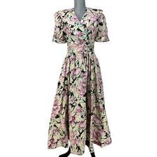 Vintage 80s Carol Anderson California Mauve Floral Cottagecore Midi Dress Size S