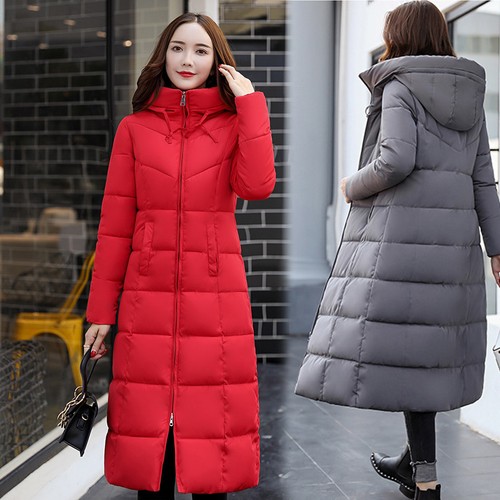 Women's Winter Down Coat Thick Full Length  Parka Hooded Trench Chic Jacket Zip - Picture 1 of 13