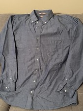 Harriton Men's Long Sleeve Button Up Cotton Denim Shirt Blue Size XXL 2XL
