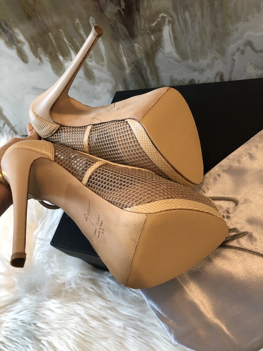 Giuseppe Zanotti Nude Mesh Leather Peep Toe Platform Heels 39 | eBay