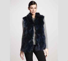 Jocelyn Bicolor Black Navy Roadie Fox Fur Vest New $1.5