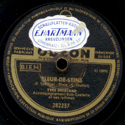 YVES MONTAND Fleur-de-Seine -Chanson-- / Rue Saint-Vincent Schellackplatte S6197