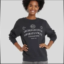 Ouija Women's Size Large Long Sleeve Fleece Ouija Board Sweatshirt Black