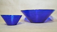 Cobalt Blue Swirl Bowls (set of 2) Vetreria Etrusca Italy Hand Blown Art Glass