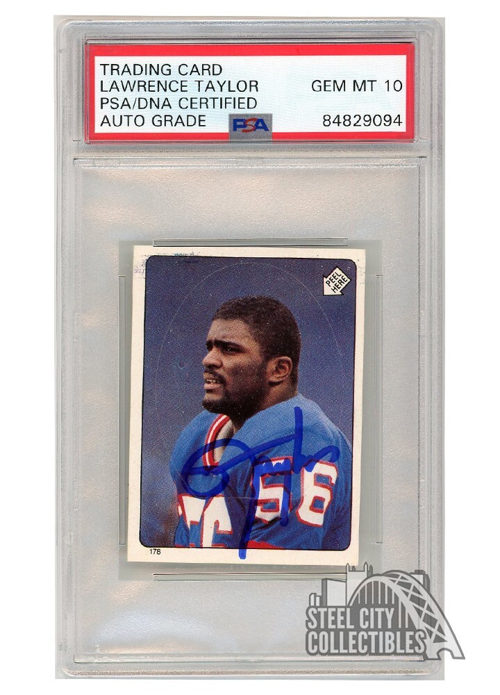 Lawrence Taylor 1983 Topps Stickers Autograph Card #178 PSA/DNA 10
