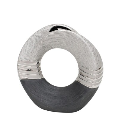 Vase ''SILVERLINE''-Serie rund geschwungen mit Loch Keramik silber Deko mit Stil
