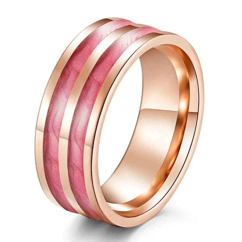 Anillo de 8 mm esmalte púrpura/rojo/verde de acero inoxidable para mujer bandas de oro rosa talla 6-10 Foto 2 de 4