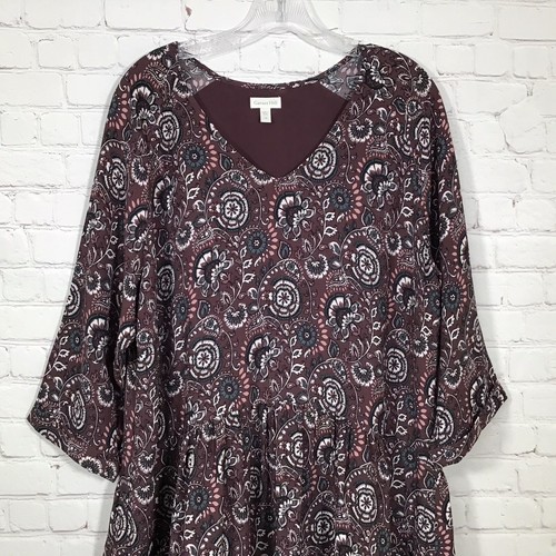 Garnet Hill Womans 18 Bohemian Pocket Detail Dress Floral Paisley Plum Purple - Picture 4 of 10