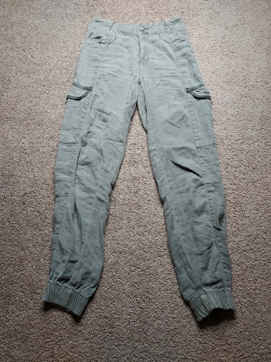 Womens American Eagle Soft Thin Linen Cargo Joggers Green Size 00 Regular