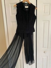 Gorgeous Blk Carmen Marc Valvo  w Beaded sleeveless top w sheer pants Sz small