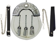 Full Dress Kilt Sporran White Calf Skin Celtic Cantle / Scottish Kilt Sporrans