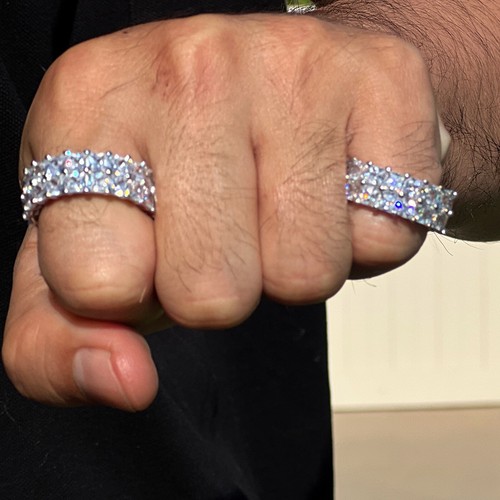 925 Sterling Silver Tennis Ring Iced Princess Cut Wedding Band Flooded Out CZ - 第 16/21 張圖片