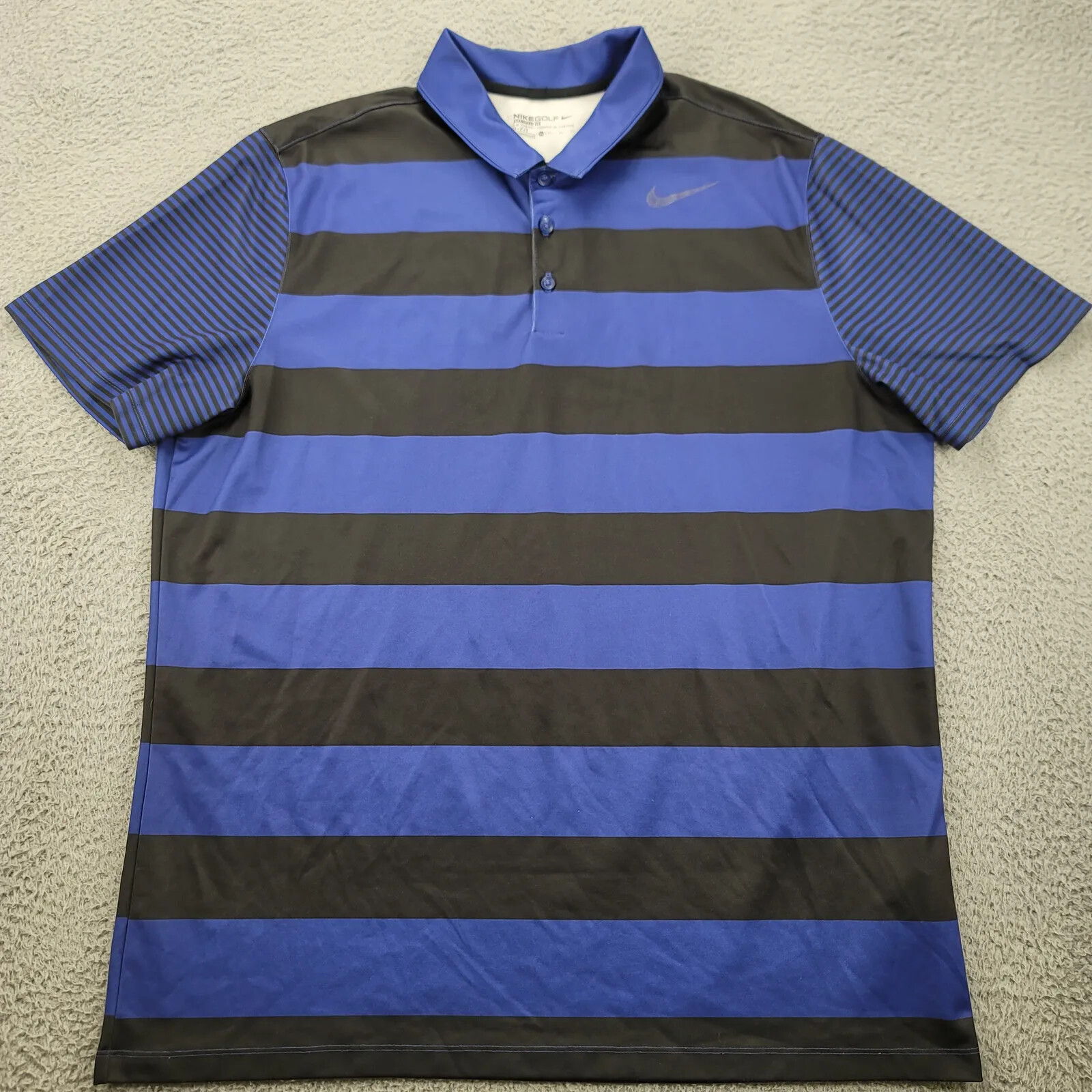 Nike golf Shirt Mens XL Blue Striped Polo Outdoors Casual Swoosh Stardard Fit
