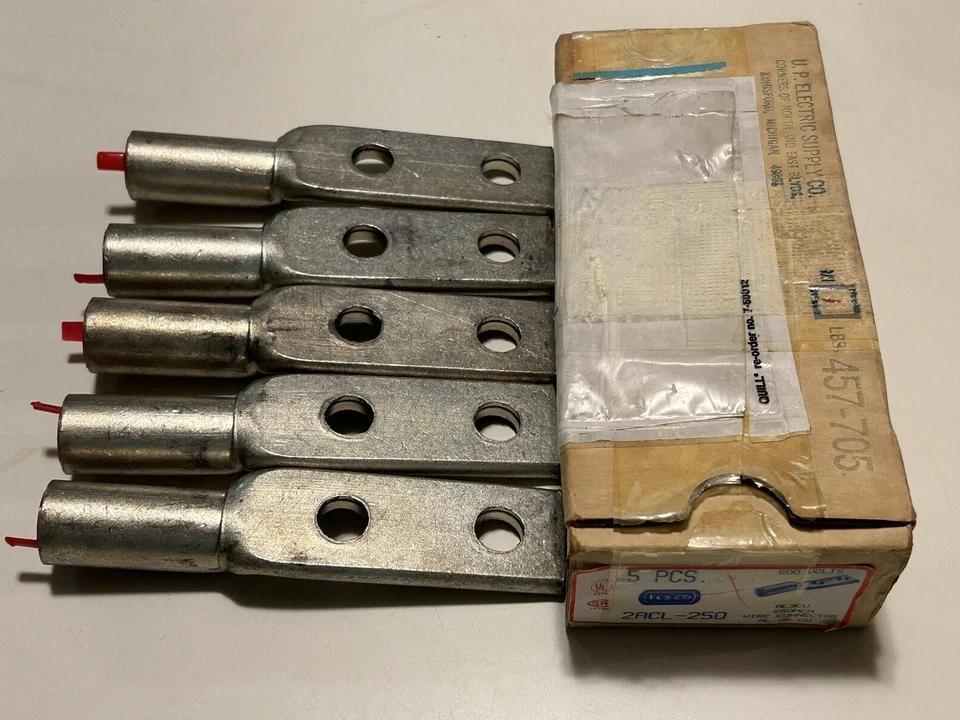 BX Of 5 Each - Red Die ILSCO 250 MCM-1/2 Lug Aluminum Crimp 2 Hole AL9CU NOS - Image 3 of 4
