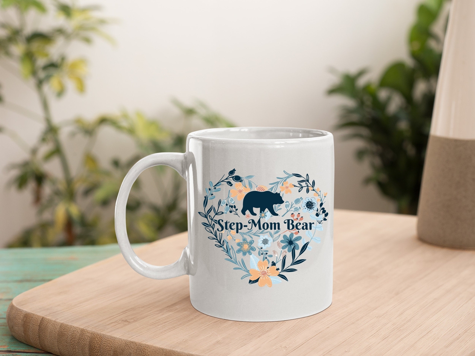 Step Mom Bear Floral Heart Mama Mug for Mother’s Day Gift