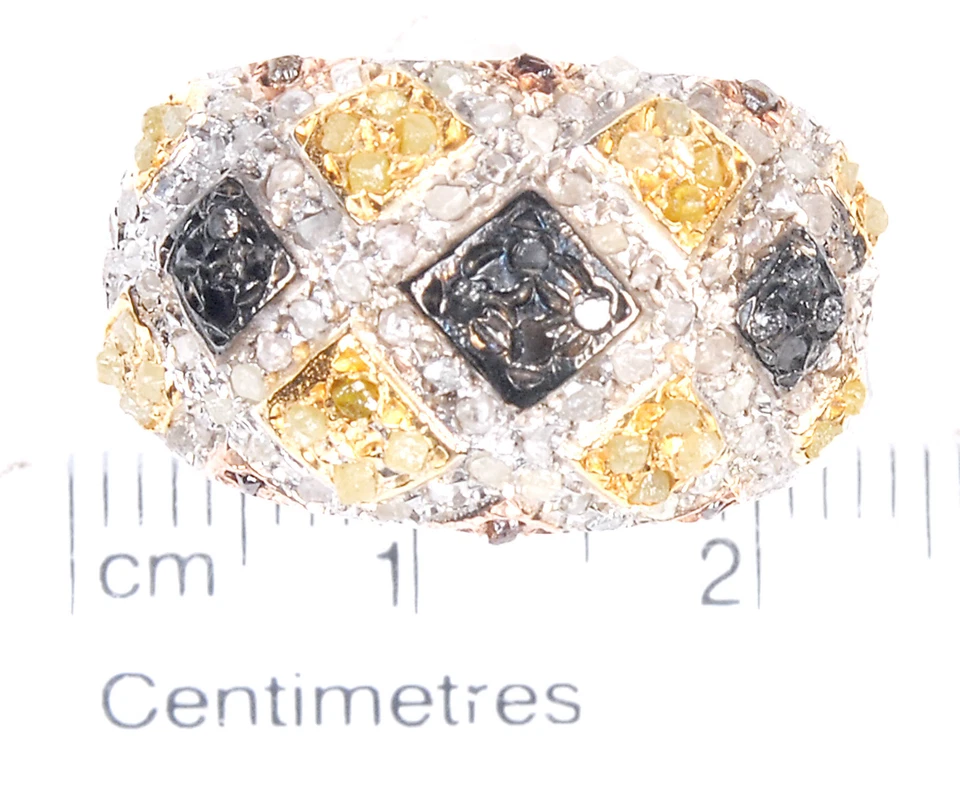 Anillo de compromiso de plata 925 con diamantes blancos/dorados naturales crudos reales de 1,81 quilates talla 8 Foto 2 de 2