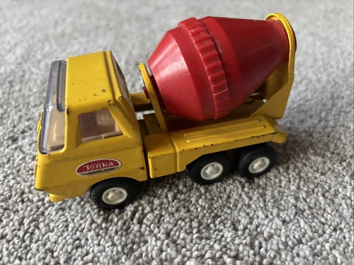 Vintage 1970's Yellow & Red Mini Tonka Cement Concrete Mixer Truck Pressed Steel