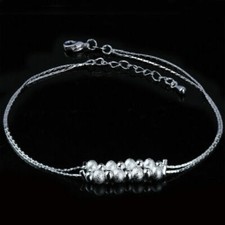 Women's 925 Sterling Silver Beads Ball Chain Adjustable Foot Ankle Bracelet