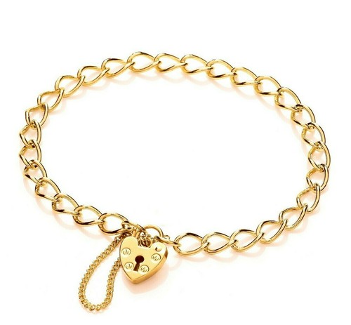 9CT GOLD CHARM BRACELET FLAT D/C CURB 