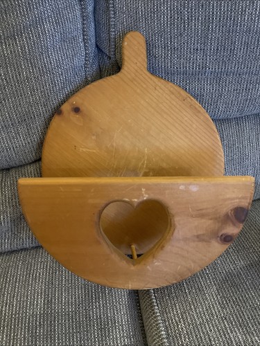 Vintage Wooden Plate Rack Holder Heart Cutout Farmhouse Display Stand