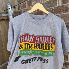 Vintage Bob Marley  The Wailers Tuff Gong Uprising 1980 Guest Pass Tee Rare L