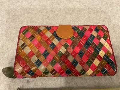 Multicolor Woven Leather Snap Zip Bifold Wallet Pocketbook Italy BOHO