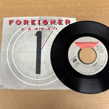 45 rpm Vintage 7” Vinyl Single Record Jukebox Foreigner Urgent Pic Sleeve