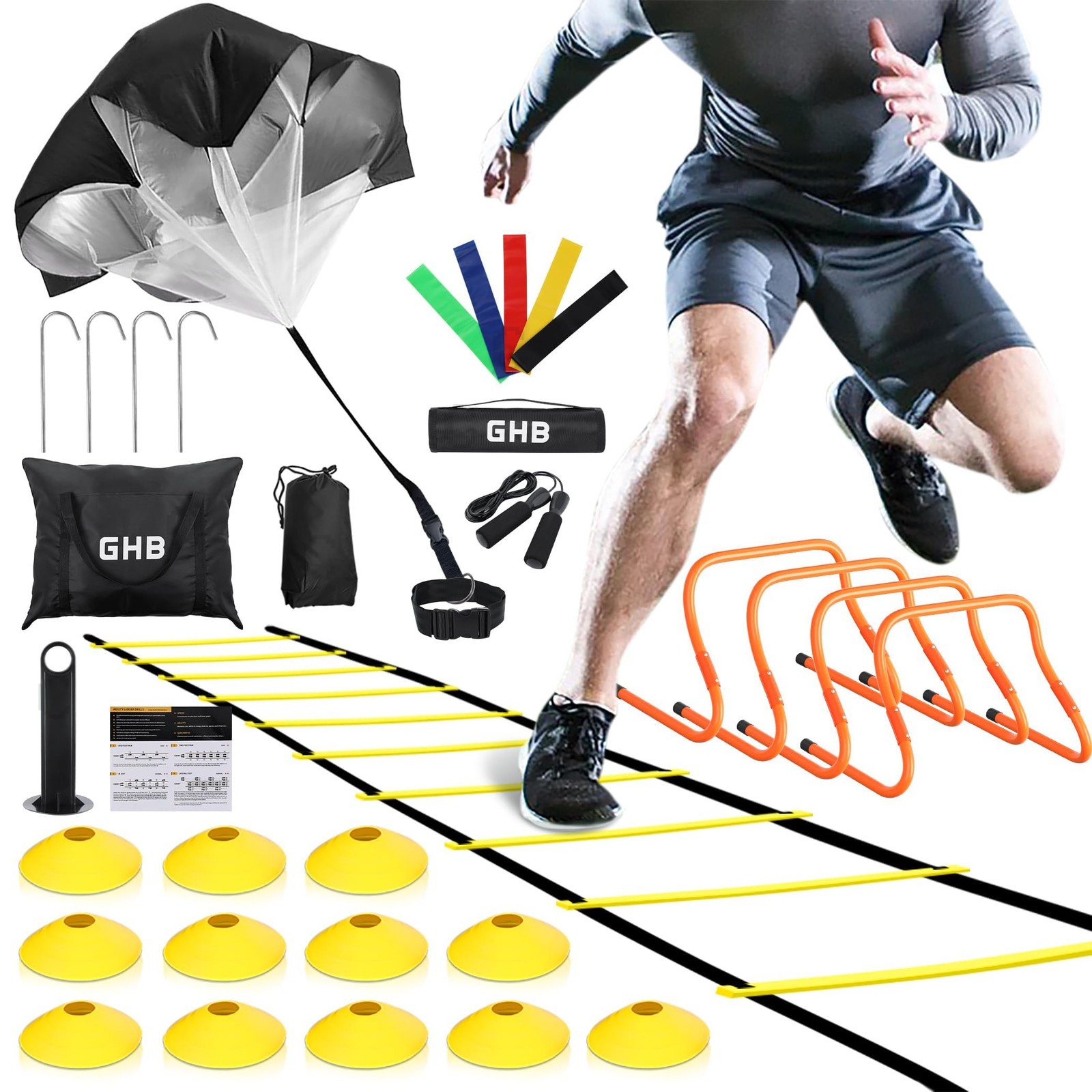 Ghb agility ladder,football training equipment set,4 hurdles, yellow