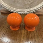 Vintage Fiesta Tangerine Orange Salt and Pepper Shakers Ball Shape Fiestaware