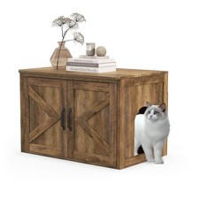 Cat Litter Box Enclosure with Double Barn Doors Removable Divider Middle Entry
