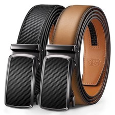 Mens belt 2 Pack - Men Leather Belt 34" to 40" Waist Adjustable Black/Tawny