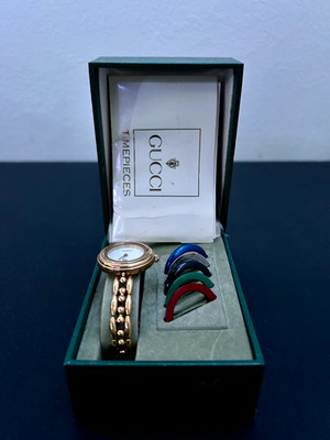 [Excellent] Authentic Gucci Change Bezel 1200 Women Watch Gold with 6 Colors