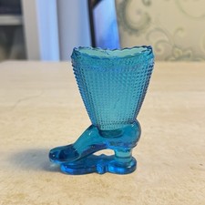 Vintage Fenton Glass Blue Hobnail Boot Shoe Slipper Figurine With Scalloped Rim