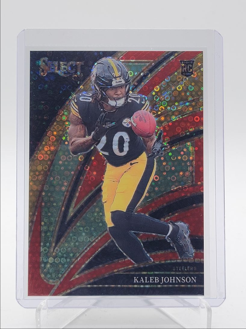 KALEB JOHNSON 2025 SELECT CLUB LEVEL ROOKIE RED DISCO PRIZM RC /49 Q4588