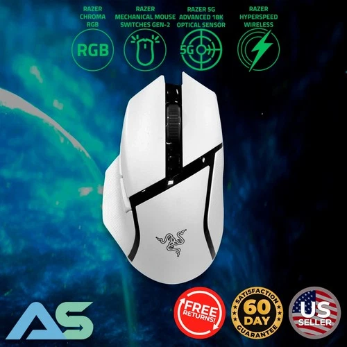 Razer Basilisk V3 X HyperSpeed Wireless RGB Gaming Mouse White Edition 18K DPI