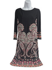 INC International Concepts Dress Womens Black Pink Paisley Stretch Shift Size 4