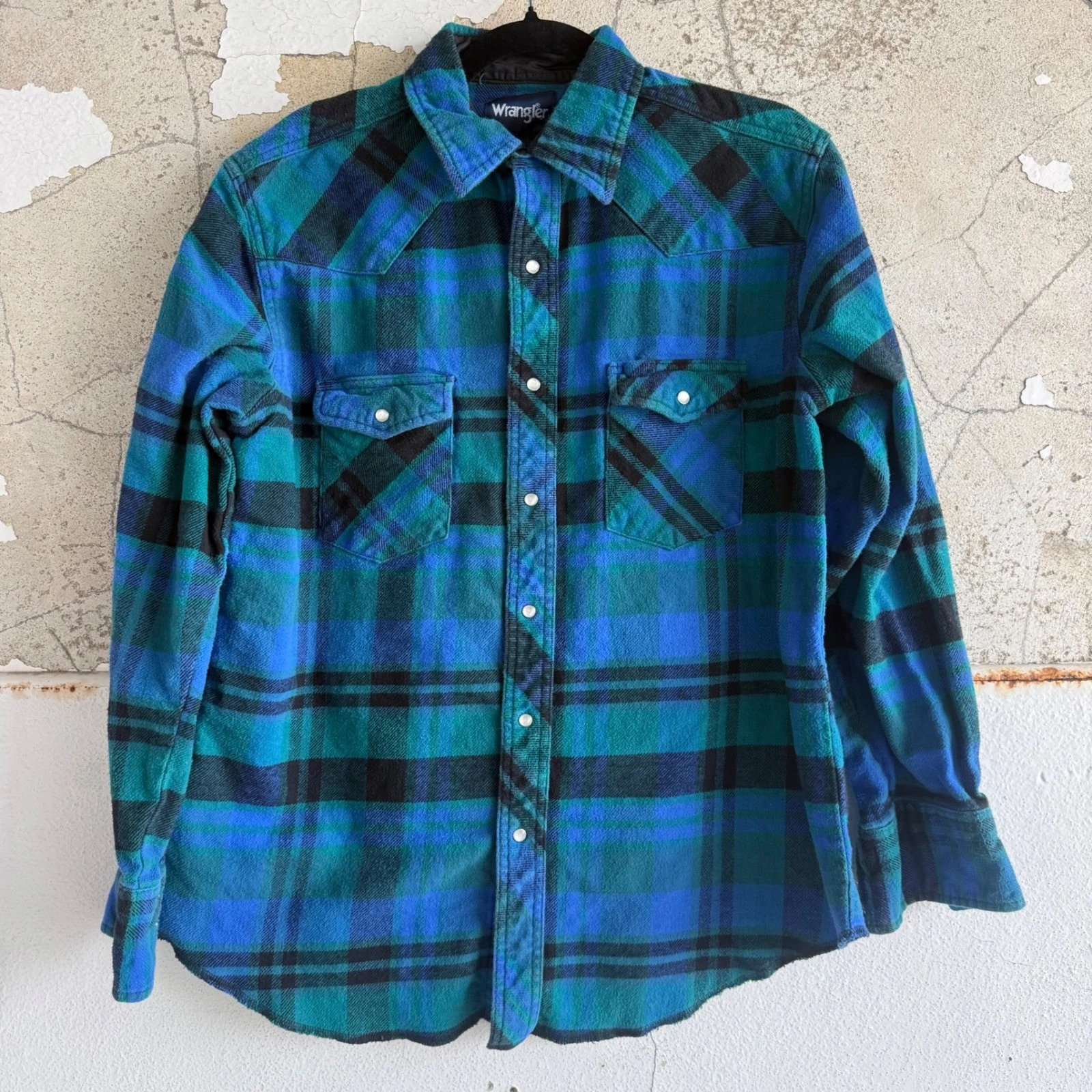 Wrangler Plaid Flannel Shirt Western Pearl Snap Mens L Workwear Outdoor Ranch