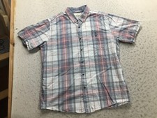 Weatherproof Vintage Button Shirt Mens XL Blue White Check Short Sleeve