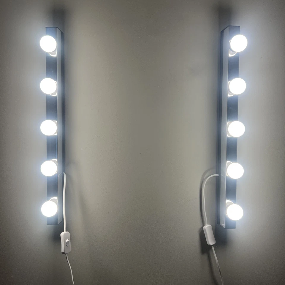 IKEA Pair Vanity Wall Lamps LED Stainless Steel Strip Lights Wall Hang Bathroom - Image 2 of 4