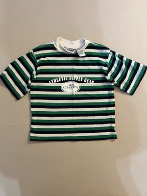 ASG Athletic Supply Gear Boys Size 4 Green Striped T-Shirt Y2K 2000s VTG