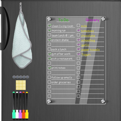 12x8 Acrylic Magnetic Dry Erase Fridge Board To Do List with 5 Markers