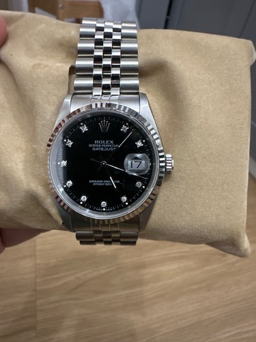 Rolex Datejust 16234G Black Diamond Dial 36mm Steel Jubilee Box