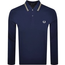 Image of FRED PERRY TWIN TIPPED COTTON LONG SLEEVE POLO SHIRT FRENCH NAVY 2XL RRP £95 NEW