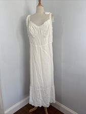 Reformation Dress Womens 16 Ivory Nikita Smocked Tie Straps Cocktail